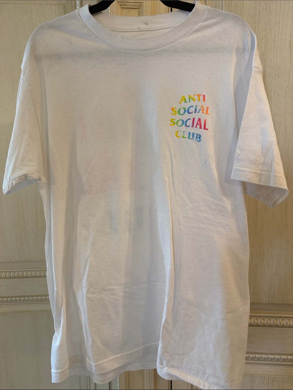 Anti Social Social Club White Tee with Multicolor Chest Text